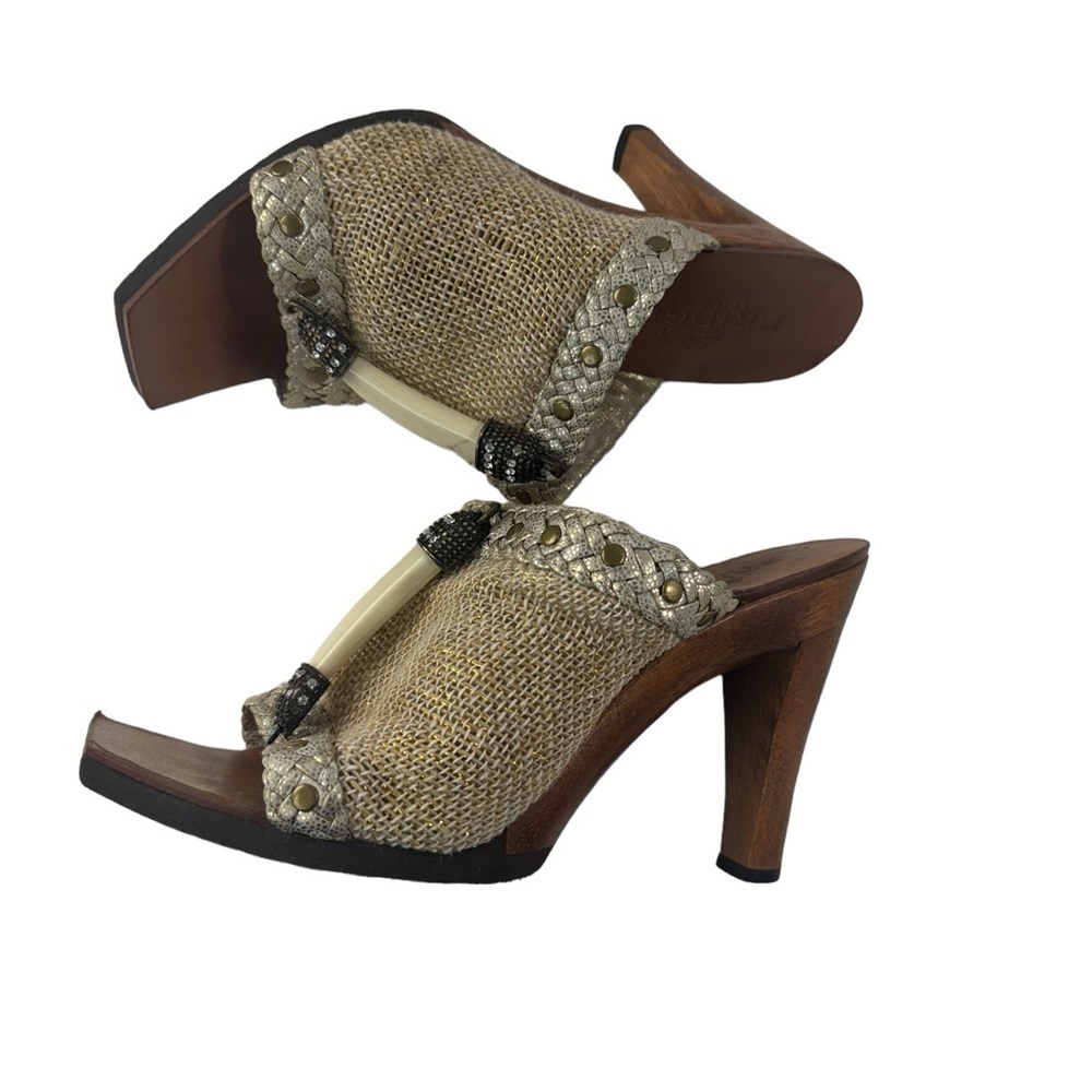 Bridget Shuster wooden Platform Heels gold Silver size 8 M